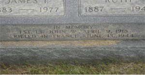 Memorial to John Willie Henshaw on his parents' grave. 