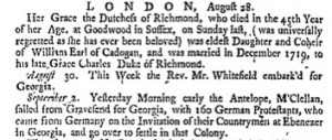 Article from the Boston Post-Boy, 1751, referencing the ship that carried the Gnanns to America