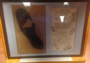 The picture displays the remains of a combat boot from the Civil War. The remains were found in middle Tennessee, the same area where the Rains brothers fought.