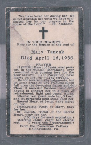 Mary Tancak funeral prayer card